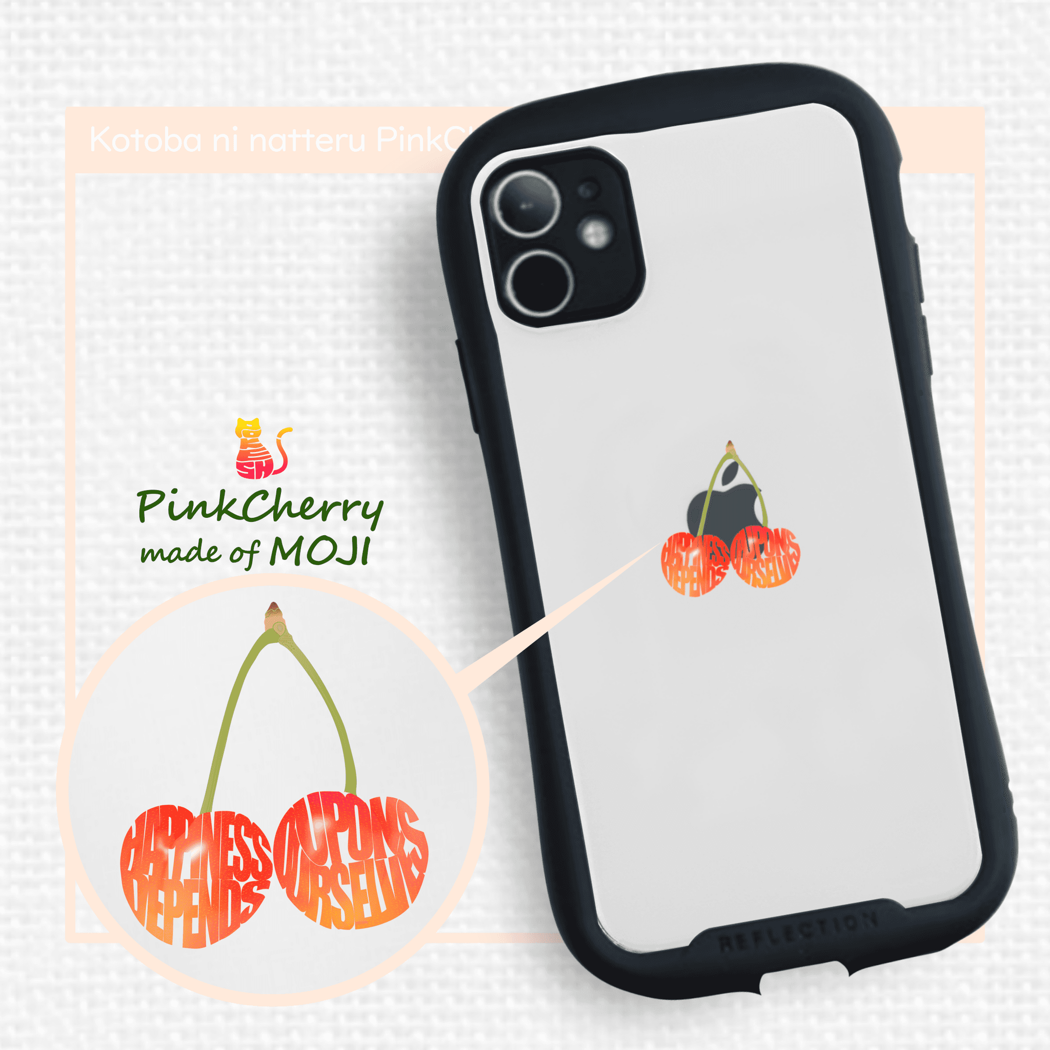 言葉になってるピンクのさくらんぼiPhoneクリアグリップケース1枚目の画像