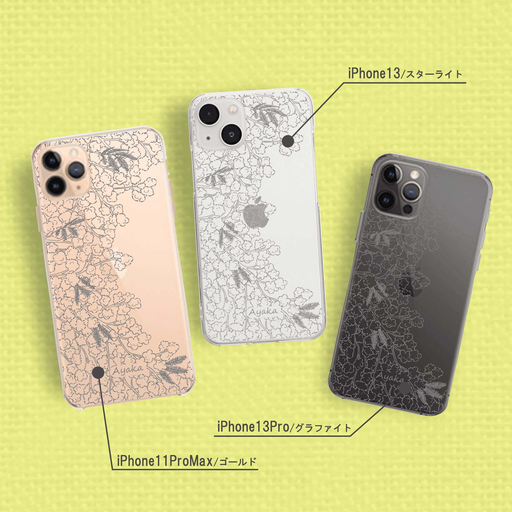 こもれびミモザのiPhoneクリアスマホケース グレー&くすみブルー | 3枚目